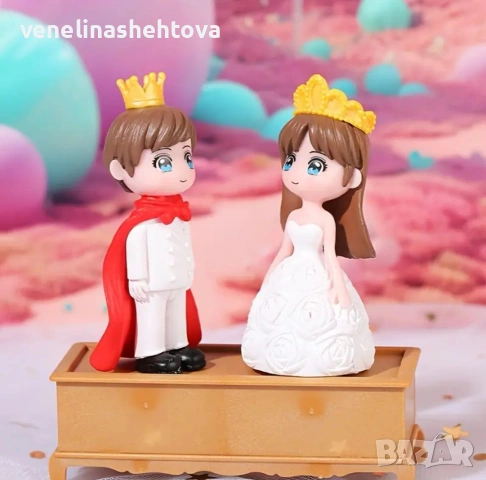 Фигурки принц и принцеса с корона в бяло декорация на торта парти влюбени , снимка 2 - Други - 53938090