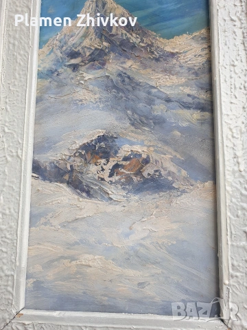 Стара българска картина Планинси пеизаж /масло / , снимка 4 - Картини - 54038259