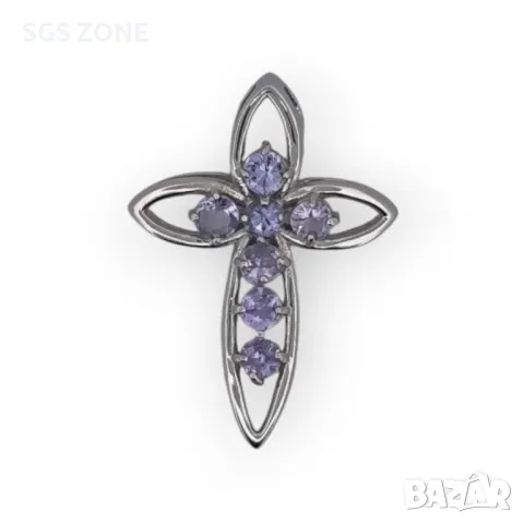 Сребърен Кръст с Турмалин и Танзанит, снимка 2 - Колиета, медальони, синджири - 49823836