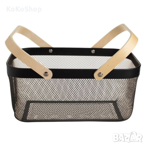 Кошница с дървени дръжки-39.5x24x18.5 см./метална кошница, снимка 3 - Декорация за дома - 53056792
