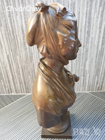 49см-10кг Laurent статуетка-бюст/стара френска бронзова скулптура/фигура на жена-млада дама, снимка 3 - Статуетки - 52967354