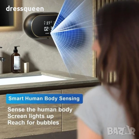 4495 Автоматичен диспенсър 500 мл с дигитален термометър (C/F) и часовник, снимка 9 - Други стоки за дома - 53875953