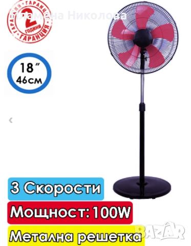 Вентилатор на стойка Elite EFS-1304 - 100w - кръгла метална стойка, снимка 1 - Вентилатори - 46351454