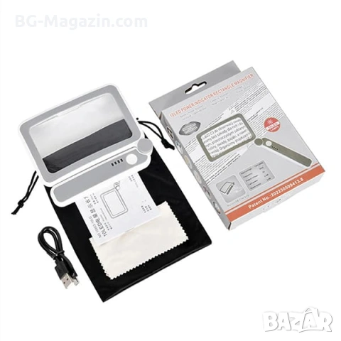 Акумулаторна правоъгълна увеличителна лупа с LED осветление ръчна за четене на книги USB зареждане, снимка 7 - Други инструменти - 53032179