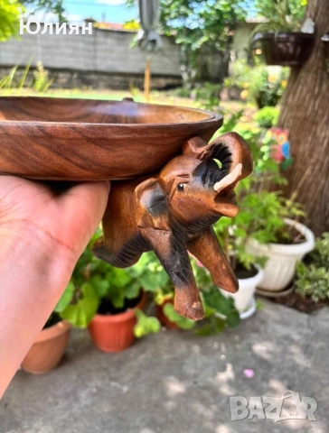 Купа от тиково дърво върху три слона, снимка 4 - Декорация за дома - 51571128