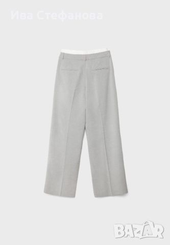Елегантен широк крачол сив панталон с контрастен бял колан вътрешна вложка , снимка 4 - Панталони - 45438577