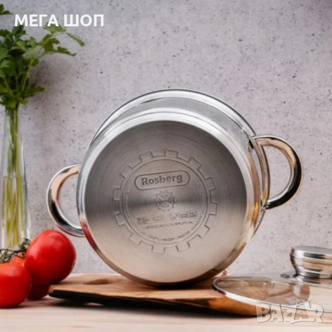 Комплект съдове Rosberg, 12 части, 2 подложки, Неръжд.стомана, снимка 2 - Съдове за готвене - 53928846