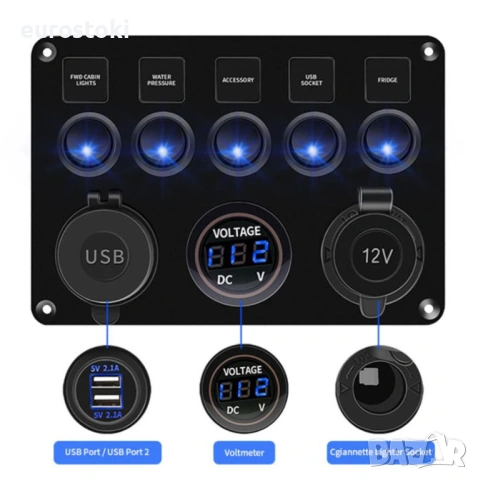 Панел за превключване с 5 бутона и волтметър, панел за вграждане с превключватели за кола, лодка, ях, снимка 7 - Аксесоари и консумативи - 53937511