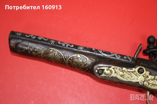 Кремъчен пистолет с орнаменти и сребро по цевта. Работещ., снимка 6 - Антикварни и старинни предмети - 52828988