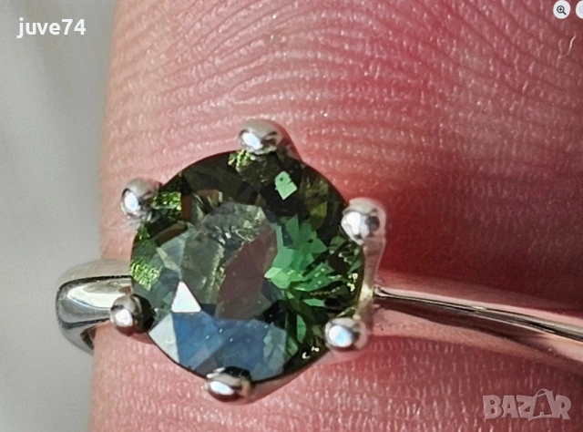СРЕБЪРЕН ПРЪСТЕН С ФАСЕТИРАН МОЛДАВИТ (ЧЕХИЯ), снимка 6 - Пръстени - 53629913