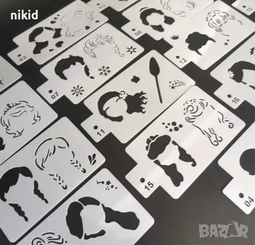 18 бр лице прическа лица дамско женско стенсил шаблон за спрей за торта украса Scrapbooking, снимка 2 - Други - 50340543