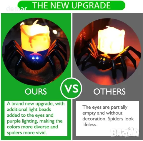 6 броя Хелоуин LED свещи "паяк" на батерии, снимка 4 - Лед осветление - 49791831