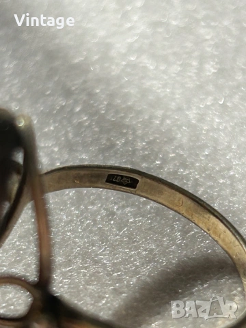 Антикварен съветски сребърен пръстен с кехлибар , снимка 4 - Пръстени - 53260437