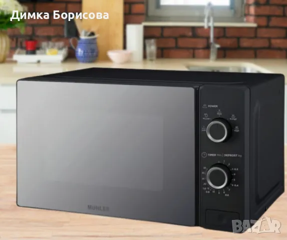 Микровълнова фурна 20L, черна, огледална, механична, снимка 3 - Микровълнови - 48079881