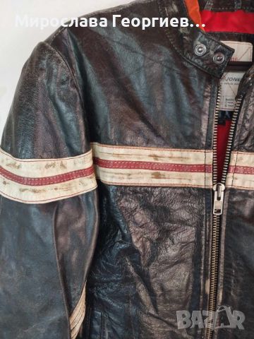 Кожено Рокерско яке Jack & Jones Vintage DENIM, Стил damage leather jacket, Размер М, снимка 3 - Якета - 46302156
