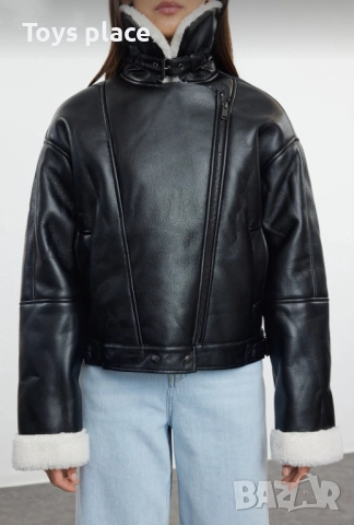 Ново модерно кожено яке с пухкава яка и ръкави, снимка 6 - Якета - 51318167