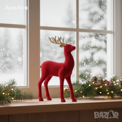 Червен кадифен елен за коледна украса