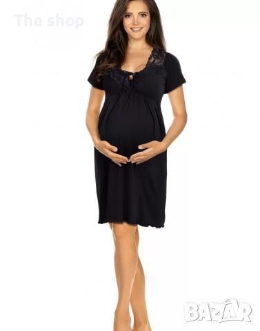 Нощница за бременни и кърмачки в черен цвят 3012 Lupoline (008), снимка 1 - Дрехи за бременни - 45766393
