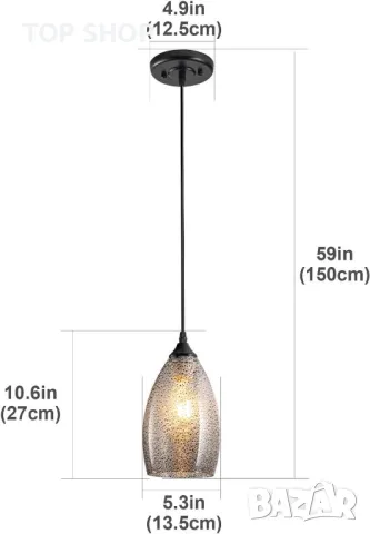 Aiehnid Glass Shade Висяща лампа с батерии, дистанционно, синьо, снимка 3 - Лампи за таван - 49971382