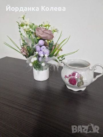 Винтиж каничка с Великденска декорация, снимка 3 - Декорация за дома - 53841539