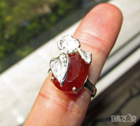925 сребърен пръстен с гранат хезонит размер 14x11мм, тегло 7.3гр., снимка 2 - Пръстени - 46390008