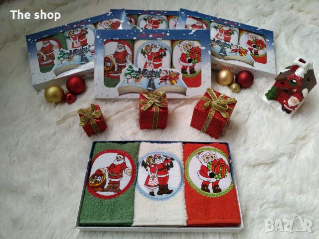 Подаръчни коледни комплекти с три памучни кърпи (002), снимка 1 - Коледни подаръци - 46256015