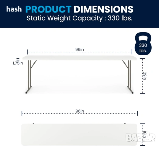 Сгъваема маса за кетъринг / Конферентна маса правоъгълна 240x45xh74cm - цял плот, снимка 2 - Работни маси и бюра - 53738961