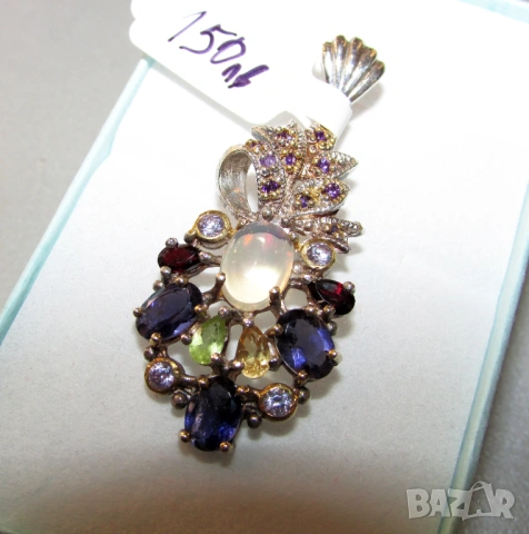 925 сребърно колие с опал, цитрин, перидот и иолит, подходящо за подарък