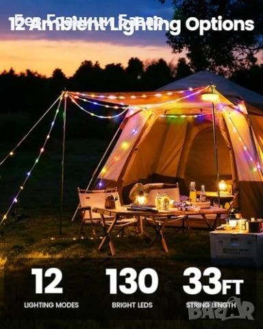 Нови слънчеви соларни LED къмпинг лампички 10M 130 LED RGB за палатка украса, снимка 2 - Лед осветление - 54129257