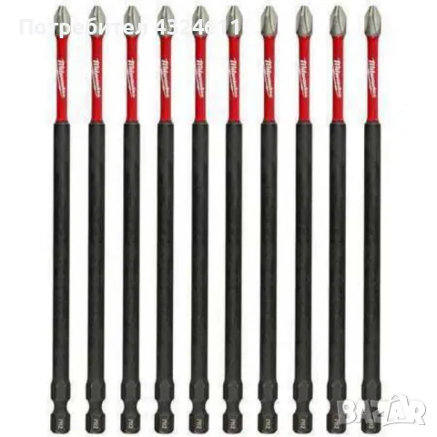Комплект 10 бр. удължени битове Milwaukee 48-32-4207, Shockwave, Размер 6", Phillips #2