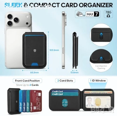 SHIELDON MagSafe кожен портфейл RFID черен, снимка 3 - Портфейли, портмонета - 53616334