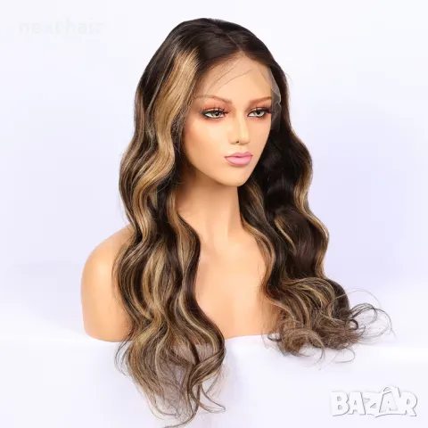 Кафява лейс фронт перука с руси кичури и дантела 13*4*1 LACE FRONT, снимка 2 - Аксесоари за коса - 50046183