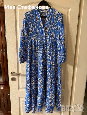 Нова 100% вискоза ежедневна висока талия елегантна дълга синя рокля zara свободна кройка силует 