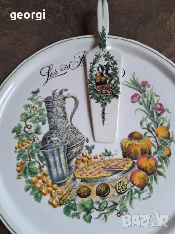 френско порцеланово плато за торта със шпатула Natures Mortes  7/1, снимка 5 - Форми - 49666083