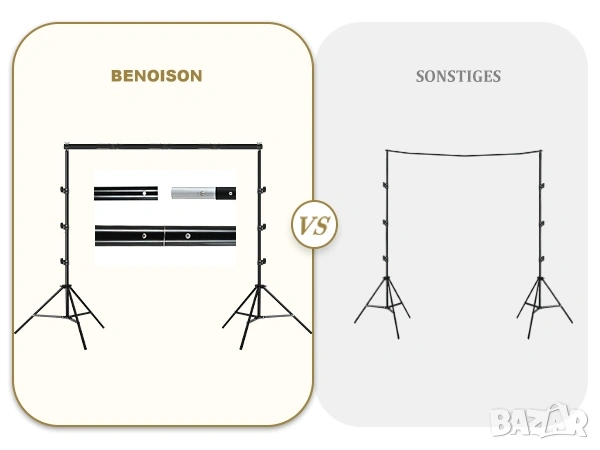 Професионална стойка за фото фон BENOISON 2.6x3м с аксесоари, снимка 9 - Чанти, стативи, аксесоари - 53391192
