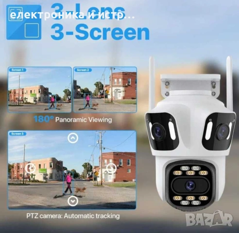 Тройна Външна WiFi Камера 9MP с три лещи IP66, iCsee 