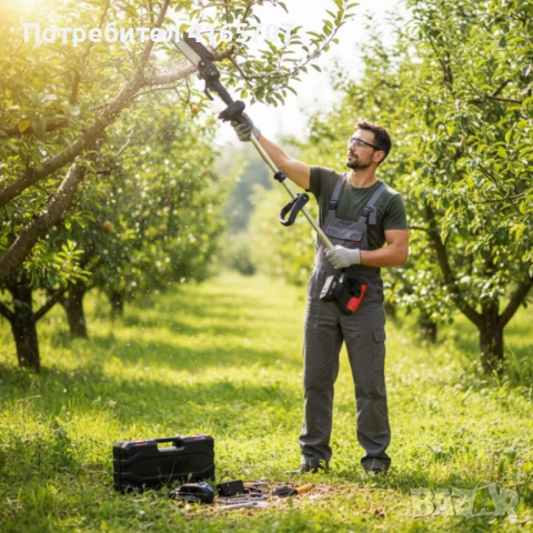 Акумулаторен мини верижен трион с телескопичен прът 21V – комплект за безопасно рязане на клони и дъ, снимка 4 - Градинска техника - 53154952