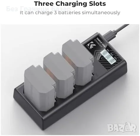 Ново Тройно зарядно K&F Concept NP-FZ100 за Sony A7III/IV FX3 FX30 ZV-E1, снимка 2 - Друга електроника - 48716704