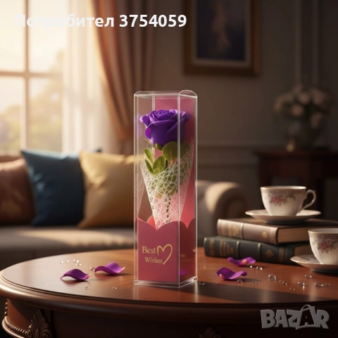 Декоративна единична роза в подаръчна кутия „Best Wishes“, снимка 5 - Романтични подаръци - 53075851