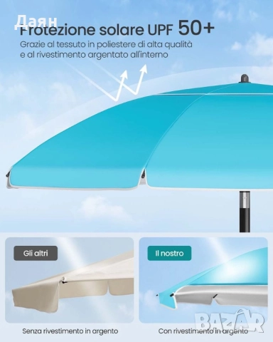 Плажен чадър SONGMICS, 160 см UPF 50+, накланящ се на 30°, регулируем на височина, снимка 4 - Градински мебели, декорация  - 52719861