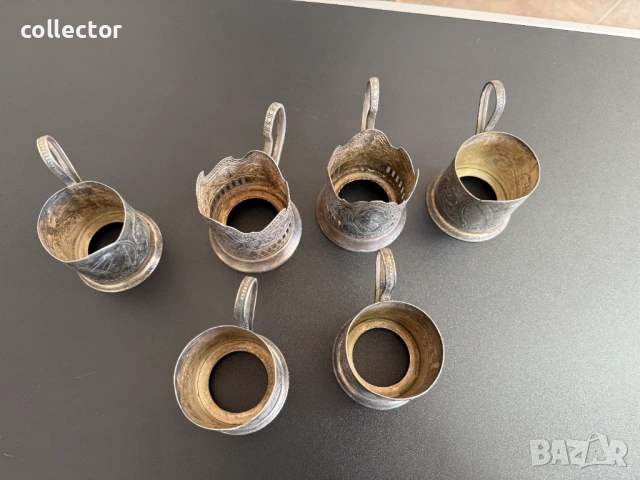 Комплект от шест броя поставки за чаши. №7857, снимка 6 - Антикварни и старинни предмети - 53451726