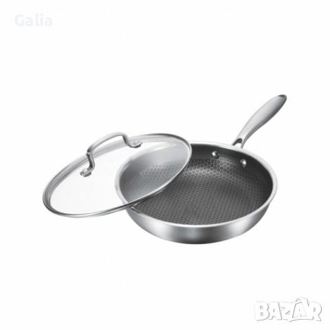 Тиган с капак Трислойно дъно, Незалепващо покритие, снимка 3 - Съдове за готвене - 53719111
