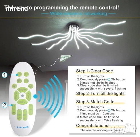 LED ЛЕД полилей за таван, димируемо, дължина 140 см, дистанционно 221, снимка 6 - Лампи за таван - 52122174