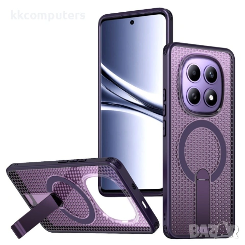Магнитен калъф за Xiaomi Poco M8 5G / Redmi Note 15 5G с Мрежеста Текстура и Стойка- PC+TPU, 3D Вент, снимка 4 - Калъфи, кейсове - 53259716