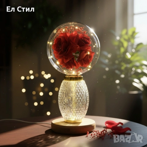 Декоративна лампа с червени рози и мека светлина – за топлина и хармония у дома, снимка 2 - Лед осветление - 53586597