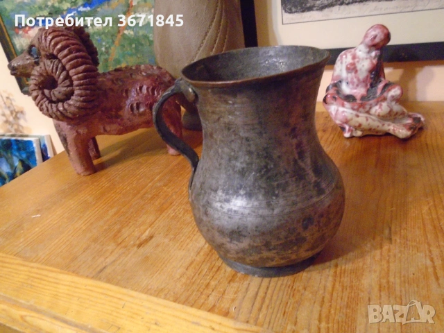 стара бакърена кана, ръчно кована, снимка 3 - Други ценни предмети - 53265494