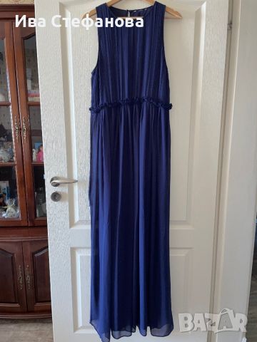 Разкошна дълга нова тъмно синя официална парти елегантна едро плисе солей плисирана рокля , снимка 1 - Рокли - 46226956