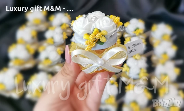 Подаръци за гости, подаръчета за гости - бурканче с мед "Трите рози", снимка 16 - Подаръци за сватба - 50694579