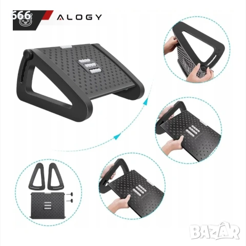 Ергономична поставка за бюро, Alogy, 6 регулируеми височини, масаж, черна, 42x31x19см, снимка 5 - Други стоки за дома - 53520370