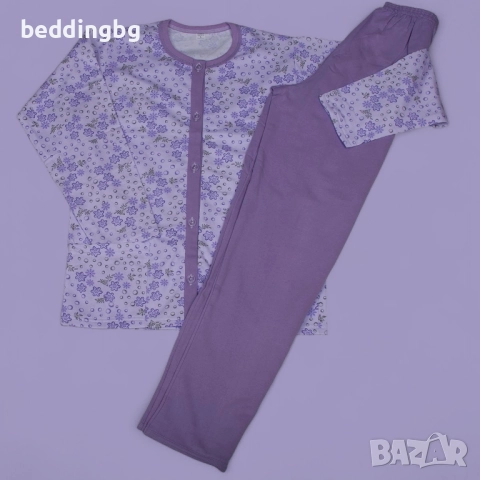 Удобна и Топла Дамска Пижама (100% Памук, Лека Вата) с Копчета - БГ Производство! Размери M-3XL, снимка 3 - Пижами - 52104122